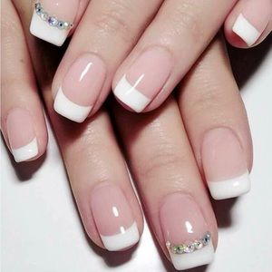 Rhinestone French Tip Tape-On Nail Set - 12 Pairs
